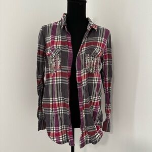 Mudd Plaid Shirt with Embellished Pockets